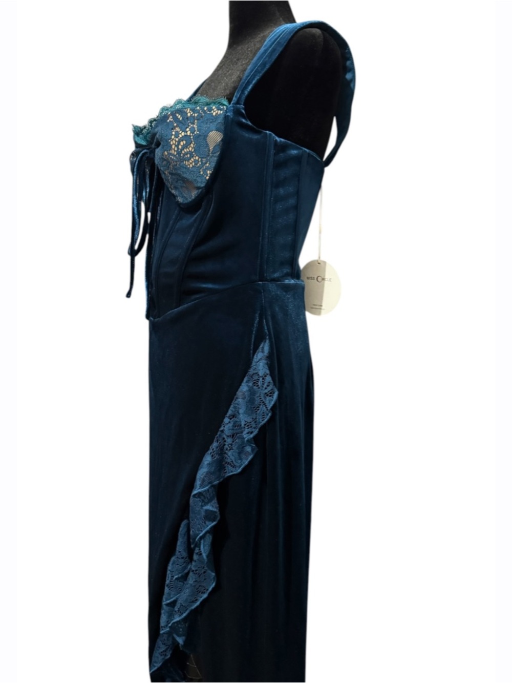 Miss Circle Odilia Teal Velvet Corset Maxi Dress Formal Evening Women’s L NWT - Picture 5 of 9